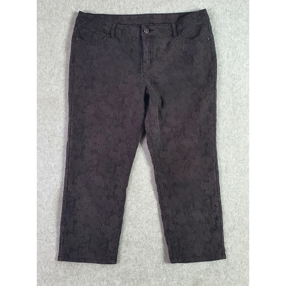 Simply‎ Vera Vera Wang Jeans Womens 12 Black Gray Floral Cropped Textured
